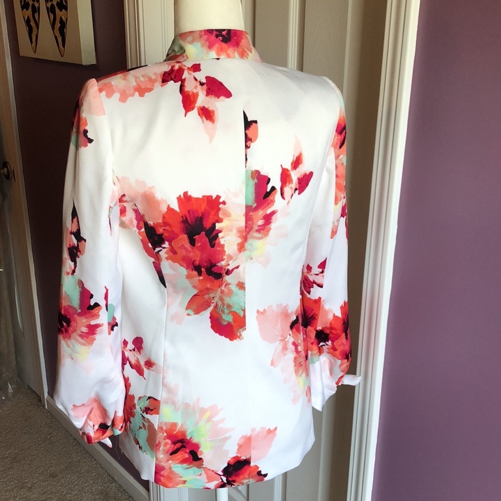New Calvin Klein Flower floral white red green black blazer jacket 4P - Picture 5 of 9